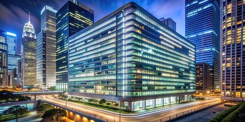 Contemporary office building in Hong Kong with LED lighting fa?ade at night