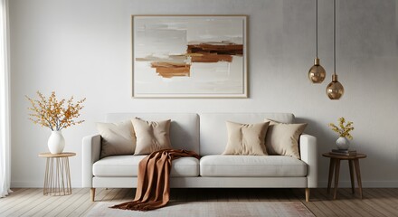 Modern Living Room with Abstract Art and Cozy Sofa