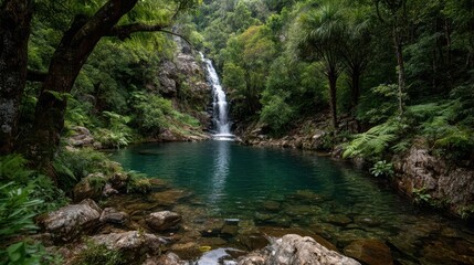 Stunning Waterfall Plunging into Deep Jungle Pool with Lush Surroundings