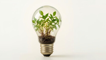 Innovative light bulb with green plants growing inside symbolizing eco-friendliness and sustainability in modern design