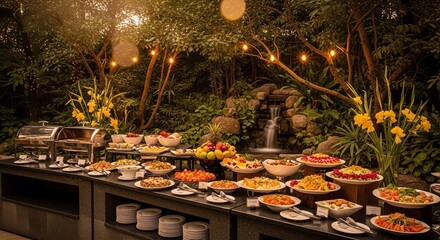Elegant Outdoor Buffet with Fruit and Dessert Display