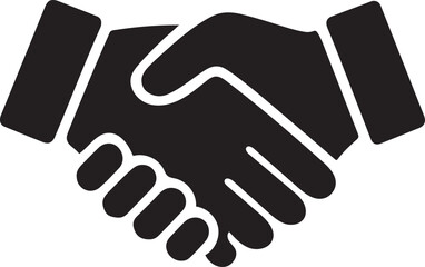 Obraz premium Handshake Silhouette Icon – Solid Black Symbol of Agreement and Partnership.