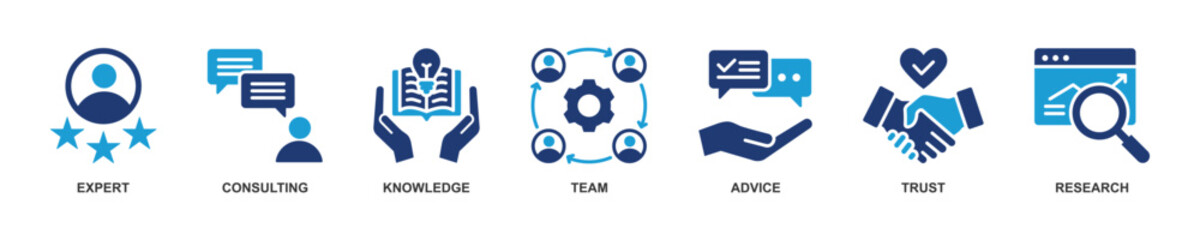 Banner of Expertise web vector illustration with icons of expert, consulting, knowledge, team, advice, trust and research.
