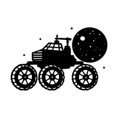 Fototapeta premium Space exploration vehicle rover on celestial body surface art silhouette