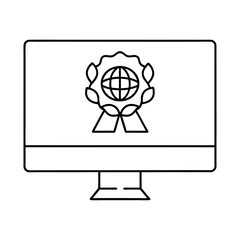 Modern desktop computer icon symbolizing energy efficiency and environmental consciousness with a green leaf motif