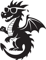Funny Dragon Wearing Sunglasses Black Silhouette Vector