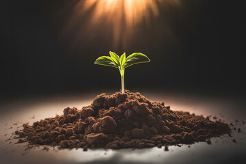 A Sprout Emerging From Cocoa Powder, Symbolizing Growth. AI Generated 