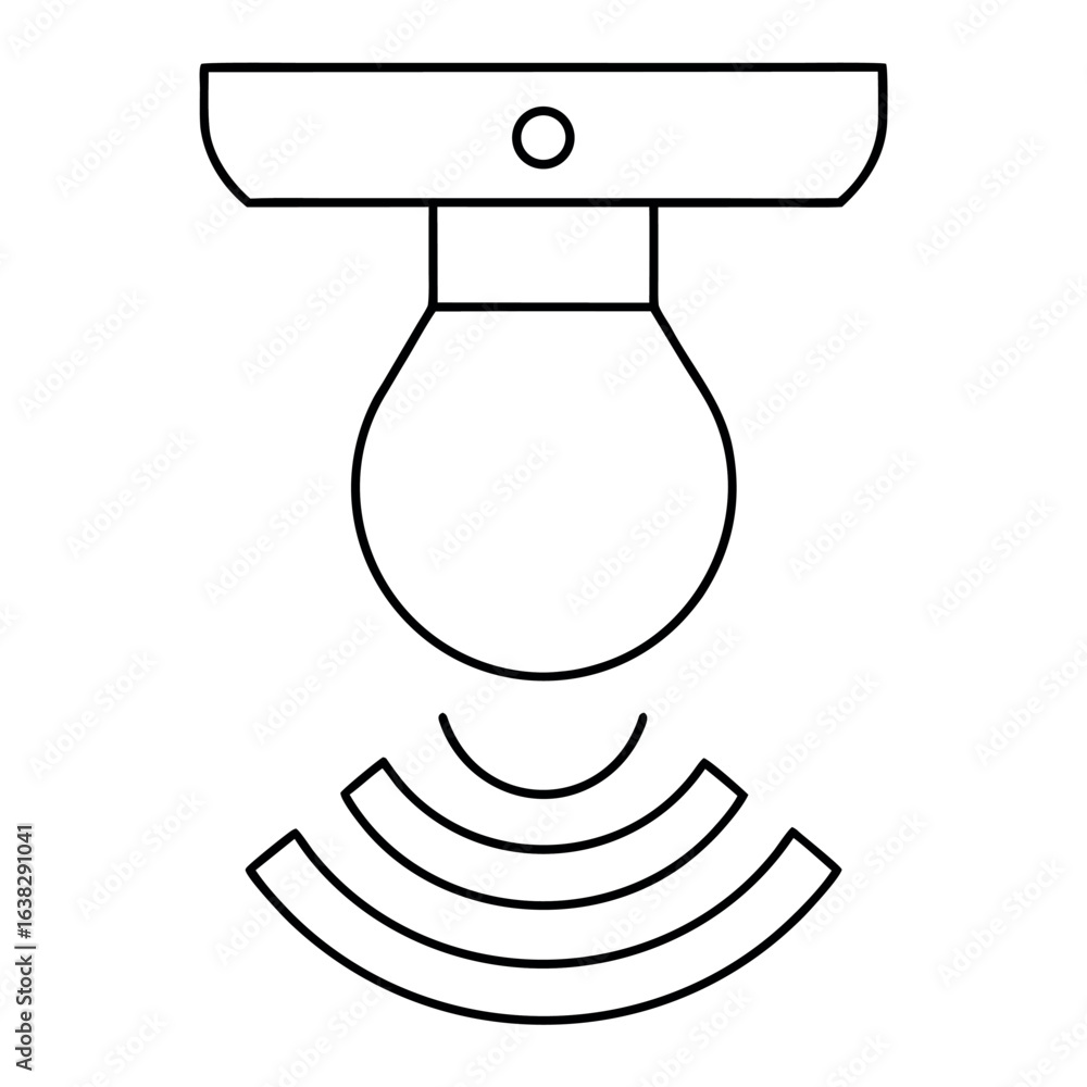 Poster illuminated light bulb with radiating sensor waves symbolizing detection and smart technology activa