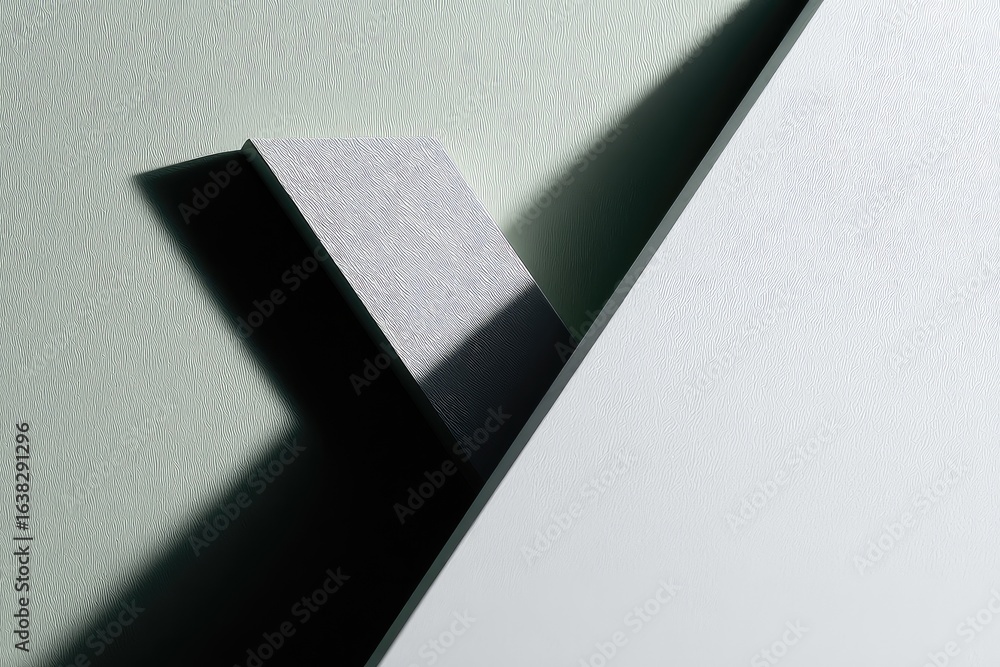 Poster Light gray rectangular object nestled between two planes of pale green and white