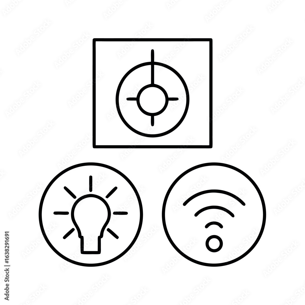 Poster minimalist smart energy hub control panel icon featuring essential power management and connectivity