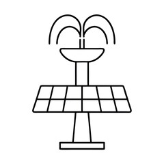 Modern solar fountain icon with a sun symbol and water spray representing renewable energy and outdoor water features