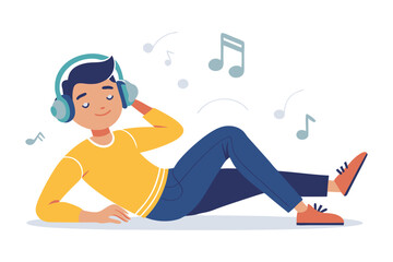 Harmony in Sound: A person wearing headphones, immersed in their favorite music, finds solace and happiness. A symphony of joy and the rhythm of relaxation.
