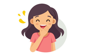 Joyful Laugh: a woman smiles with genuine happiness. Laughing with hand on mouth, conveying a lighthearted expression, full of glee.