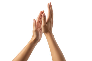 Close-up of female hands clapping against white background, expressing approval, appreciation,...