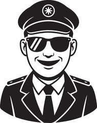 Smiling Navy Officer Wearing Sunglasses Black Silhouette Vector