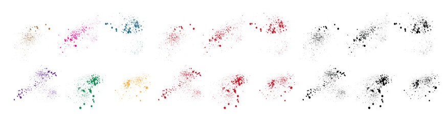 Collection of dripping paint vector red, orange, green, purple, wheat, black color brush stroke spray blood illustration