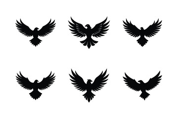Silhouette vector illustration of flying eagle set