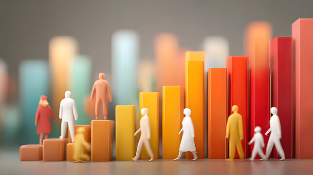 Sharp medium shot of animated infographic bars showing womens life expectancy outpacing mens by close to six years with blurred secondary elements emphasizing the gender divide.