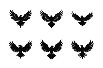 Fototapeta premium Silhouette vector illustration of flying eagle set