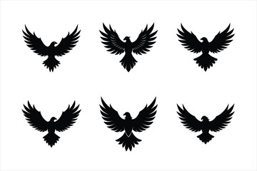 Silhouette vector illustration of flying eagle set