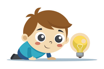 Idea Spark: A cheerful child gazes intently at a radiant lightbulb, symbolizing inspiration and the genesis of creative thoughts. Capturing wonder, insight and the dawn of innovation.