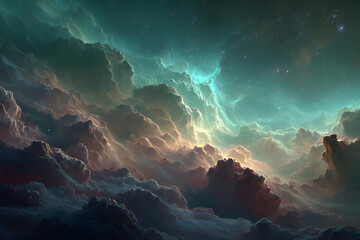 Fototapeta premium Deep space nebulae with galaxies and planets