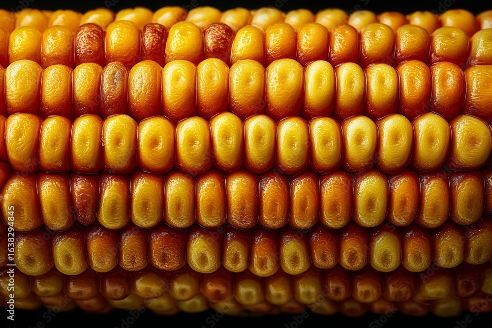 Poster close-up of corn kernels creating a textured pattern, showcasing the detail of a ripe corn cob