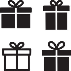 PrintGift box icons in black, minimalist present design, birthday, holiday, surprise, vector illustration, modern silhouette, isolated graphic set