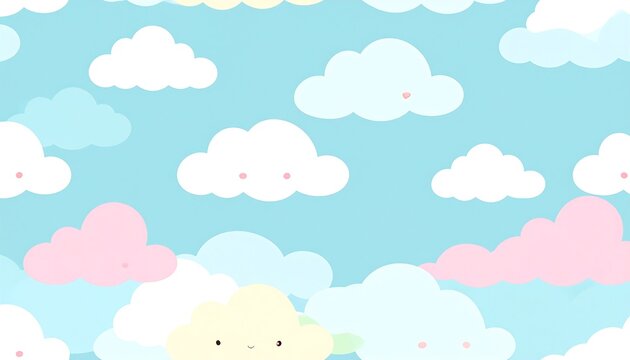 Cute cartoon clouds in pastel sky
