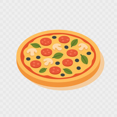 Flat style pizza illustration. Minimalist design with bright colors, suitable for icons, menus, mobile apps and web design. Vector illustration EPS10.