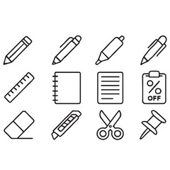 Stationery line icon set vector. Vector editable stroke icon.