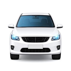 Front View of a Modern White Car on a White Background Studio Shot