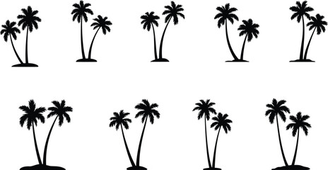 PrintPalm tree silhouette set, tropical island design, black tree icons, summer beach clipart, exotic plant illustration, vacation symbol pack