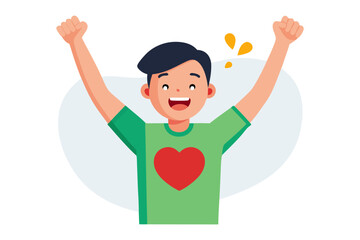 Joyful Celebration Illustration: A vector graphic illustrates a happy young person in the middle of a spirited celebration, arms raised high, radiating positivity and exuberance.
