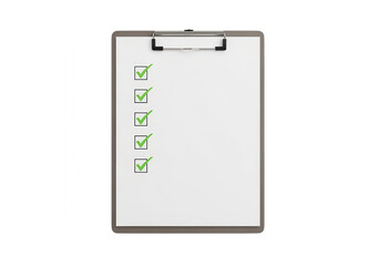 Clipboard with Green Check Marks on White Background