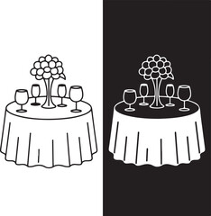 Elegant Restaurant Table Setting: Vector Icon,  Symbol of Fine Dining,  Black and White Sign.