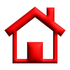 3d red home icon on transparent background