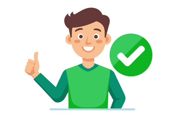 Positive Affirmation: A vibrant illustration showcasing a young male giving a thumbs up, next to a green checkmark. Reflecting concepts of approval and positivity.