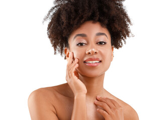 Portrait of beautiful Brazilian woman on white background