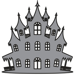Obraz premium A spooky haunted castle with gothic architecture and eerie windows, isolated on white background, perfect for halloween designs, vector illustration