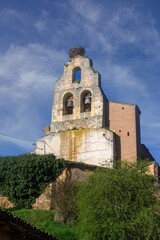 Fototapeta premium Church of San Justo y San Pastor in Acera de la Vega with bell gable, Palencia