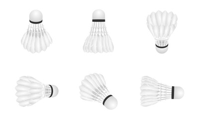 feather shuttlecock set for badminton sport, vector illustration isolated on white background.