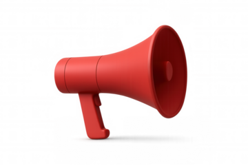 Red megaphone making an announcement with transparent background, ideal for communication and marketing concepts