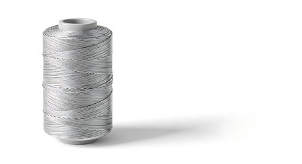 Spool of Silver Thread Isolated on White Background