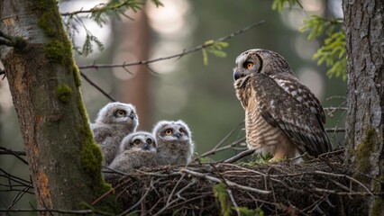 Naklejka premium Owls in Natural Habitat
