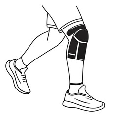 Close up of a person s legs wearing athletic shorts knee support and sneakers walking