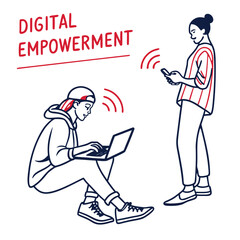 Digital empowerment concept illustrating connection and technology use between two people