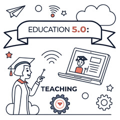 Education 5 0 concept with a teacher using technology for online teaching and learning
