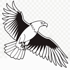 Majestic bald eagle in flight with wings spread wide in a bold black and white illustration