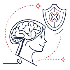 Stylized outline of a person s head with a brain and a protective shield symbolizing mental health awareness